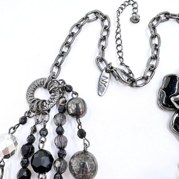 NY & CO - Multi Layered Enameled Black Flower Beaded Gunmetal Tone 16” Necklace - Picture 5 of 10